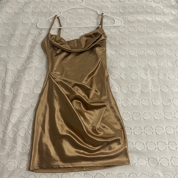 Lucy in the Sky | Dresses | Gold Satin Mini Dress | Poshmark